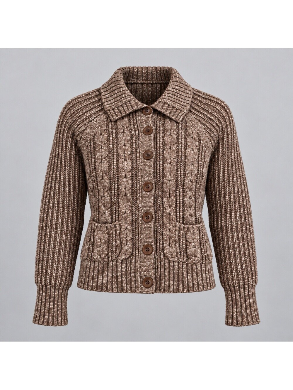 Vintage GAP Cardigan Womens L Brown Cable Knit Sweater Button Front Y2K 2001